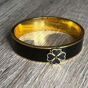 Kate Spade Black and Gold Clover Black Enamel Bangle Bracelet EUC